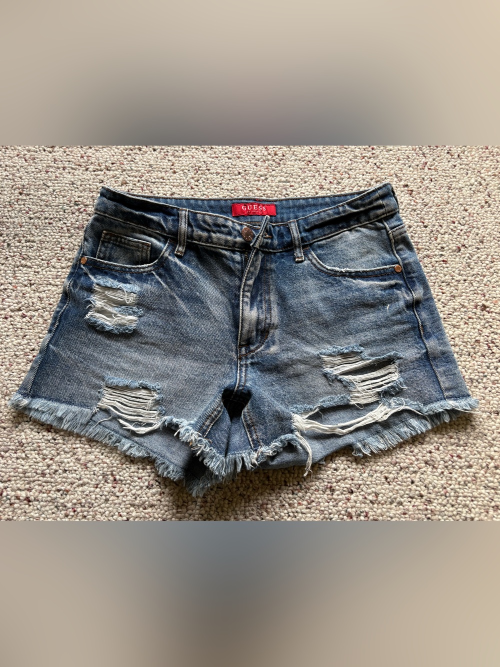 GUESS Distressed Denim Jean Shorts - Blue